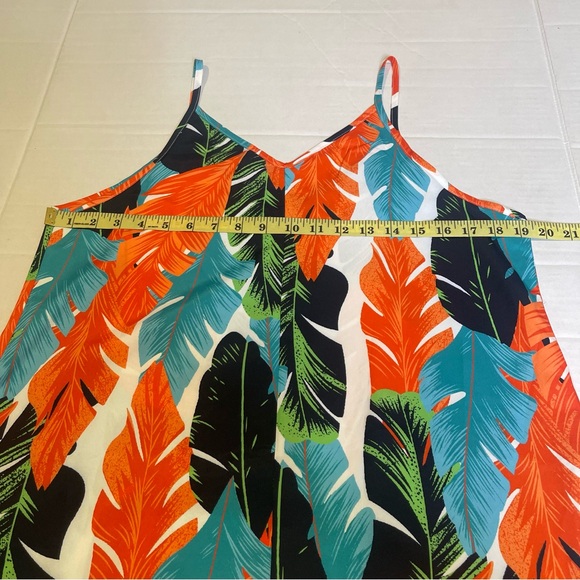 Women’s Large Tropical Leaf Print Maxi Summer Dress Resort Vacation Casual - Picture 12 of 16